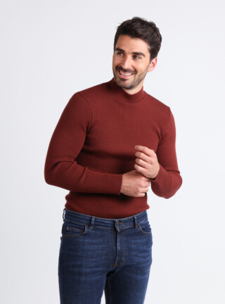 MAISON SOLFIN - Pull homme 100% laine mérinos rouge terre de sienne
