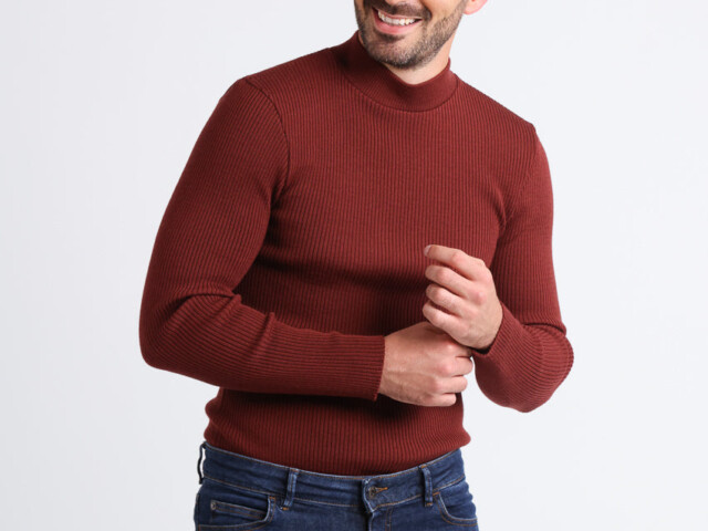 207 RTN 1 pull homme laine rouge terre de sienne Maison-solfin - Pull homme 100% laine mérinos rouge terre de sienne – 5