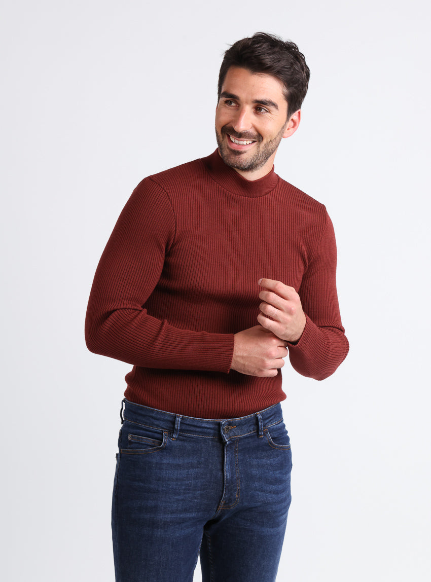 207 RTN 1 pull homme laine rouge terre de sienne Maison-solfin - Pull homme 100% laine mérinos rouge terre de sienne – 5