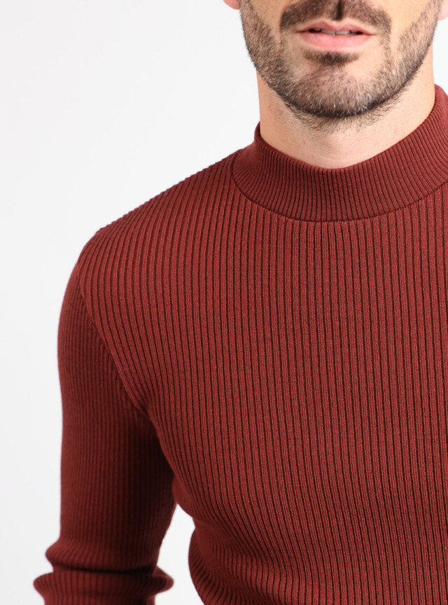 Maison-solfin - Pull homme 100% laine mérinos rouge terre de sienne – 5