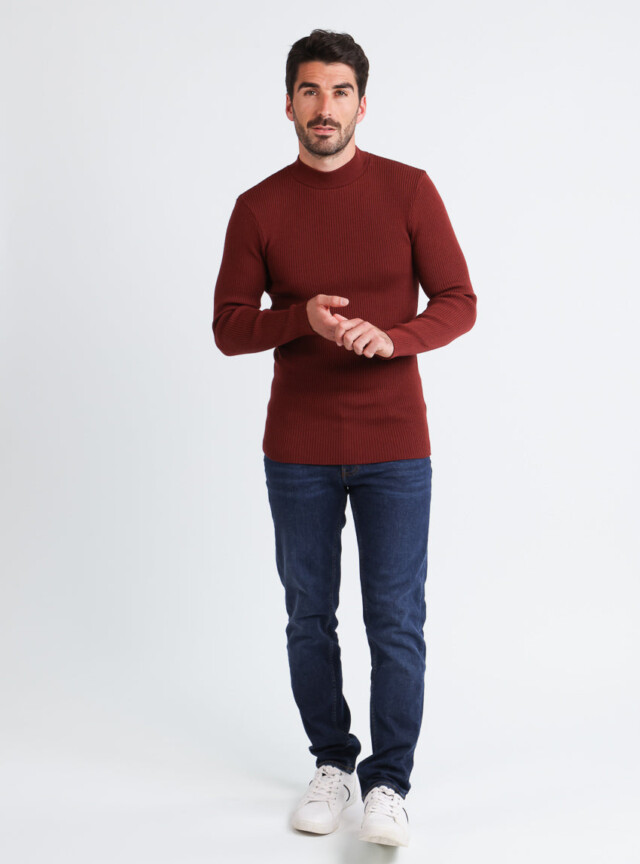 Maison-solfin - Pull homme 100% laine mérinos rouge terre de sienne – 5