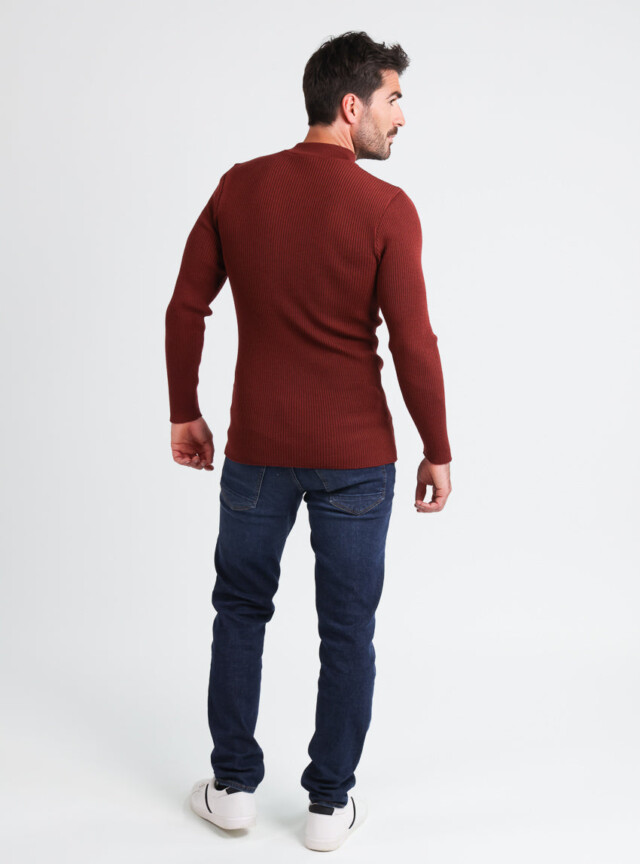 Maison-solfin - Pull homme 100% laine mérinos rouge terre de sienne – 5