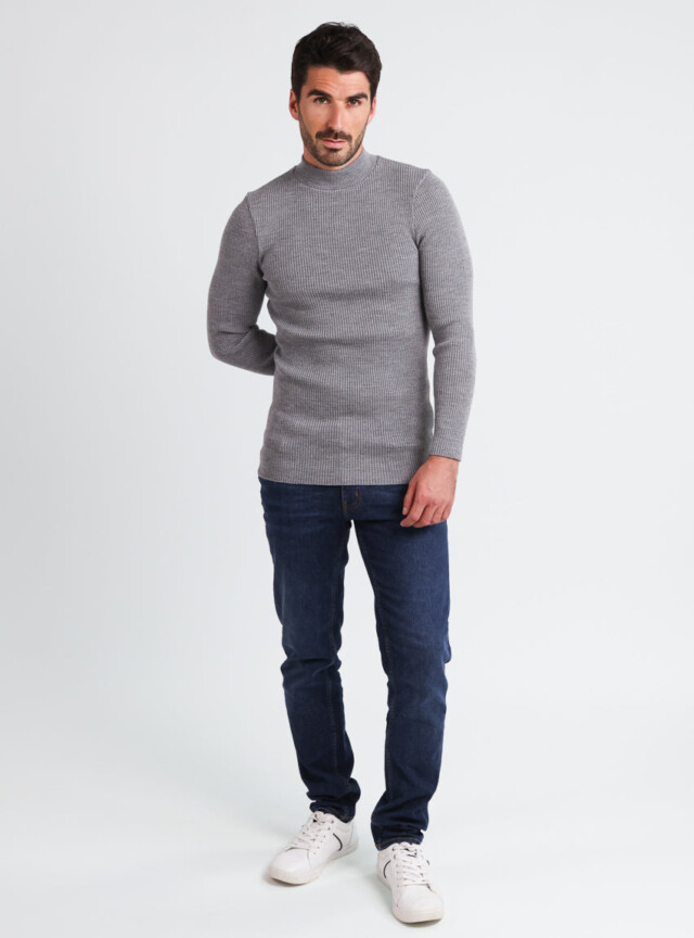 Maison-solfin - Pull homme 100% laine mérinos gris léger – 5