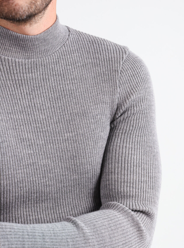Maison-solfin - Pull homme 100% laine mérinos gris léger – 5