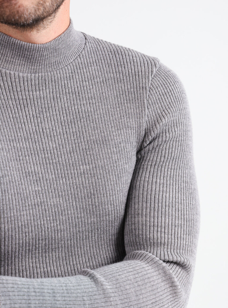 Maison-solfin - Pull homme 100% laine mérinos gris léger – 5