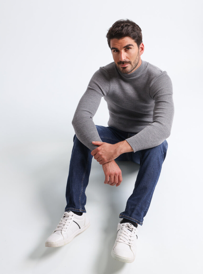 Maison-solfin - Pull homme 100% laine mérinos gris léger – 5