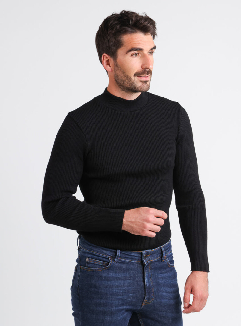 Maison-solfin - Pull homme 100% laine mérinos Noir – 5