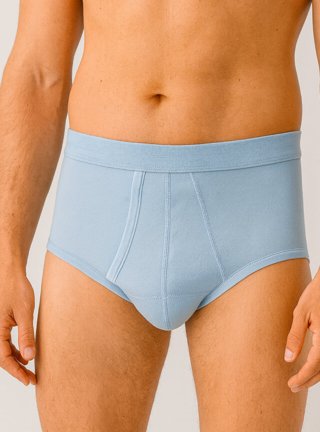 Slip ouvert homme taille haute en coton bleu ciel par la marque MAISON SOLFIN MAISON SOLFIN - Slip ouvert homme taille haute en coton bleu ciel