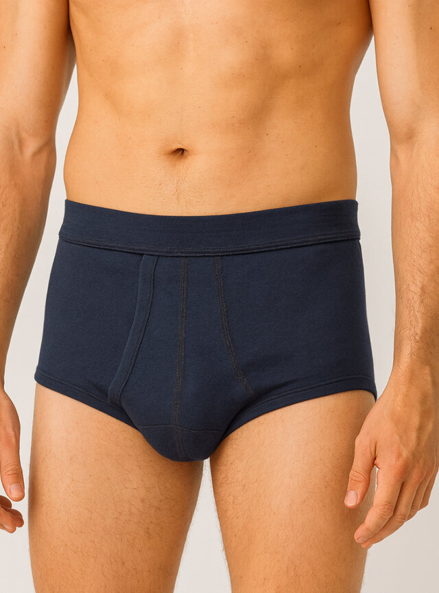 MAISON SOLFIN - Slip ouvert homme taille haute en coton bleu marine