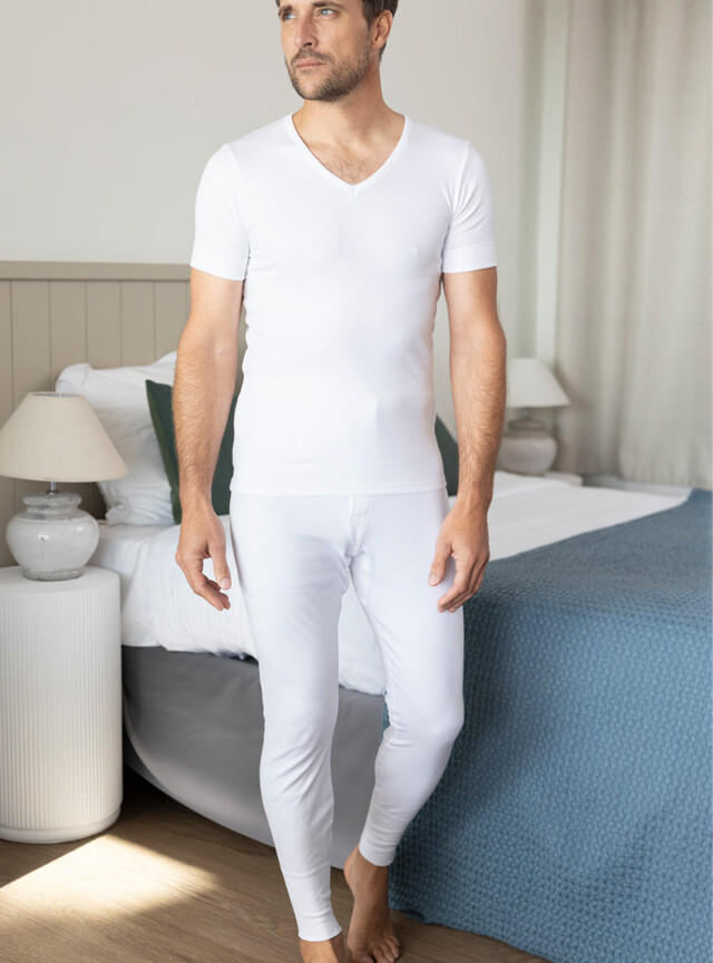 Caleçon long homme ouvert en coton blanc par la marque MAISON SOLFIN MAISON SOLFIN - Caleçon long homme ouvert en coton blanc