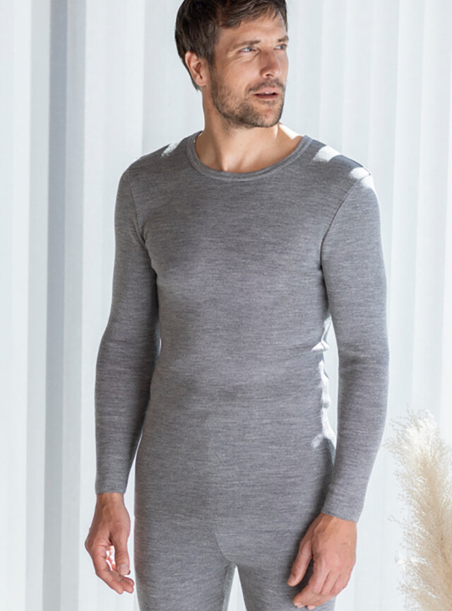 Maison-solfin - Tee-shirt manches longues thermique homme en laine gris léger – 5