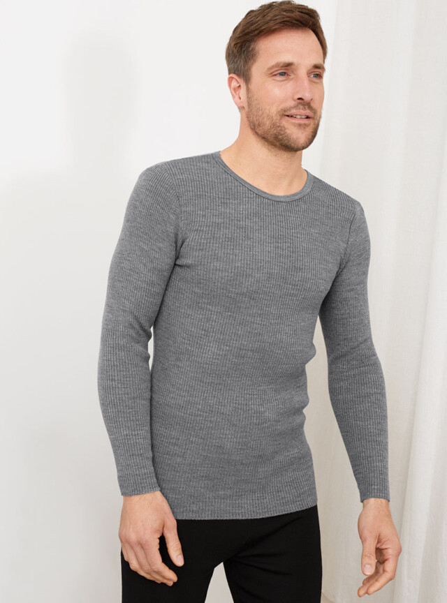MAISON SOLFIN - Tee-shirt thermique épais manches longues homme en laine gris léger
