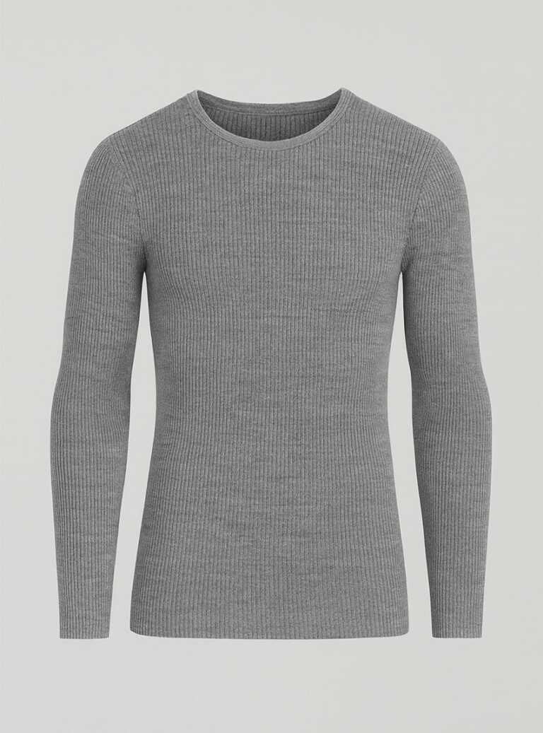 Maison-solfin - Tee-shirt thermique épais manches longues homme en laine gris léger – 5