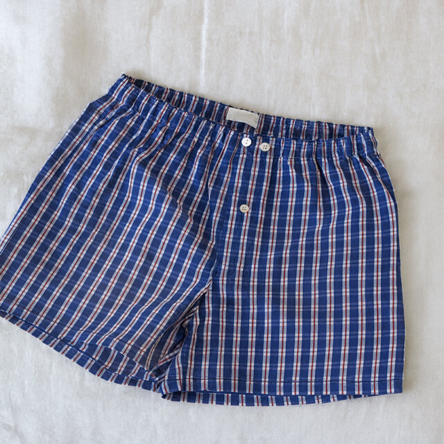 Maison-solfin - Caleçon homme en coton carreaux bleu indigo – 4