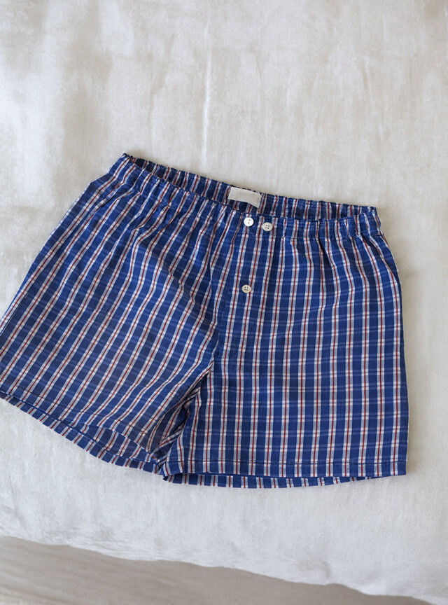 Maison-solfin - Caleçon homme en coton carreaux bleu indigo – 4