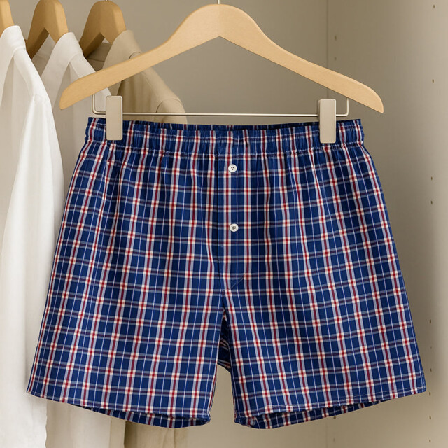 Maison-solfin - Caleçon homme en coton carreaux bleu indigo – 4