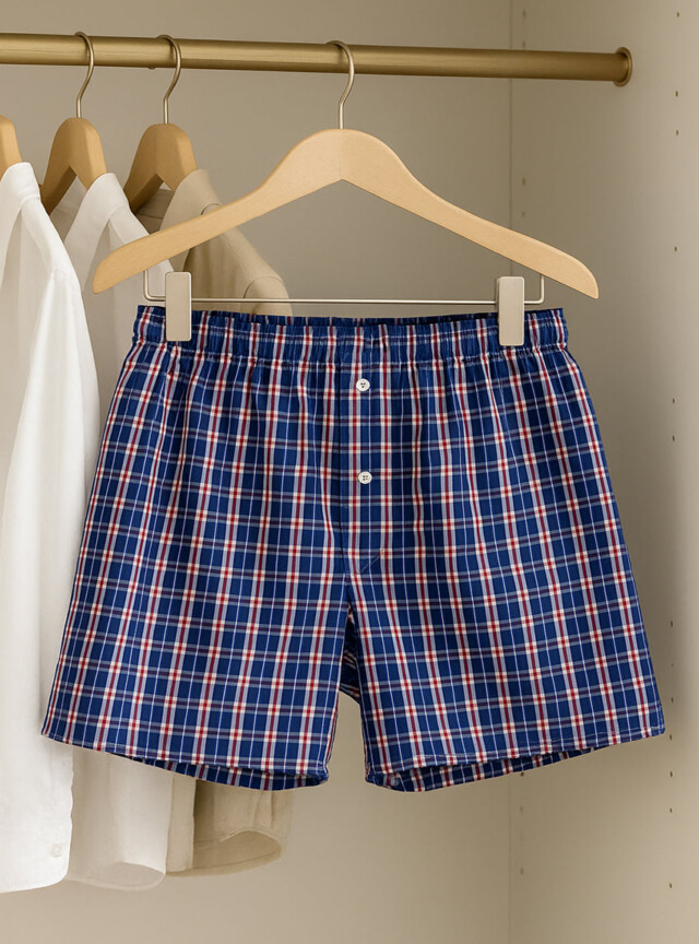 Maison-solfin - Caleçon homme en coton carreaux bleu indigo – 4