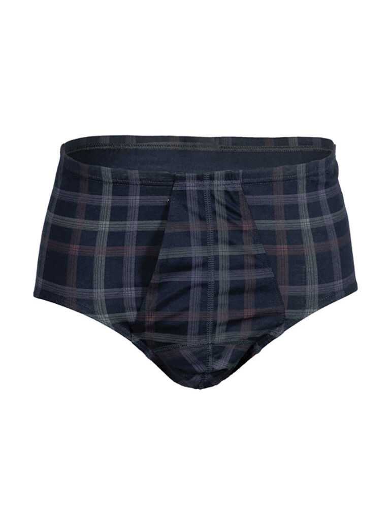 Maison-solfin - Slip ouvert homme en coton carreaux bleu marine – 6