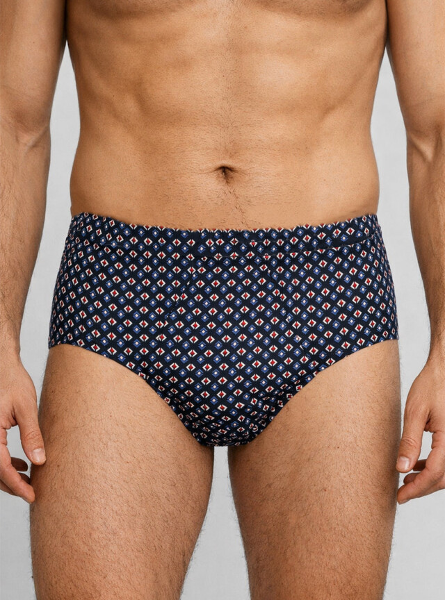 MAISON SOLFIN - Slip homme ouvert en coton imprimé bleu
