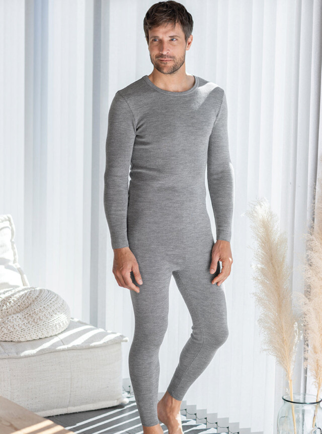Caleçon long homme en laine mérinos gris léger par la marque MAISON SOLFIN MAISON SOLFIN - Caleçon long homme en laine mérinos gris léger