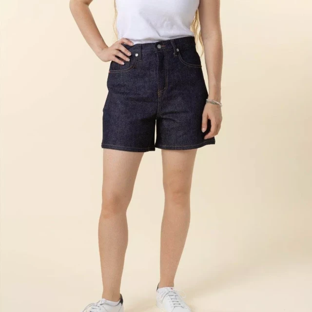 1083 - SHORT JEANS 276H LARGE taille haute coton bio indigo brut