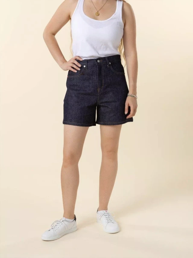 1083 - SHORT JEANS 276H LARGE taille haute coton bio indigo brut