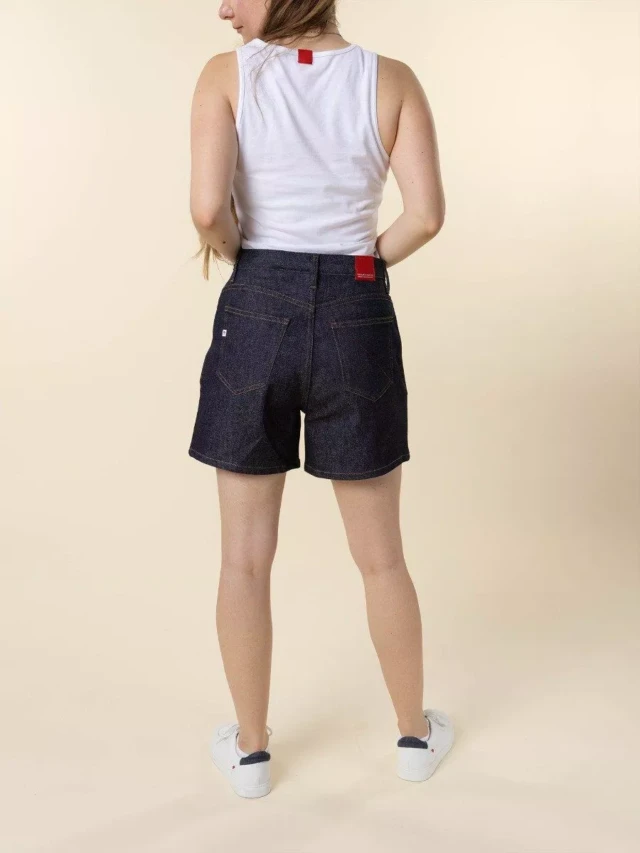 1083 - SHORT JEANS 276H LARGE taille haute coton bio indigo brut