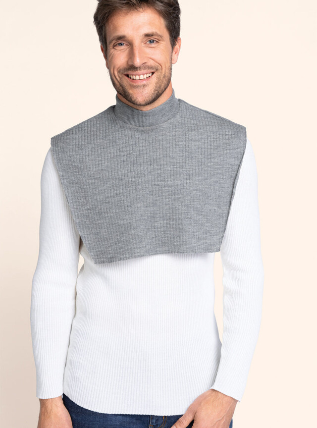 MAISON SOLFIN - Col plastron mixte laine mérinos gris léger