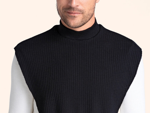 308 NOI 1 col plastron laine merinos noir Maison-solfin - Col plastron mixte laine mérinos noir – U