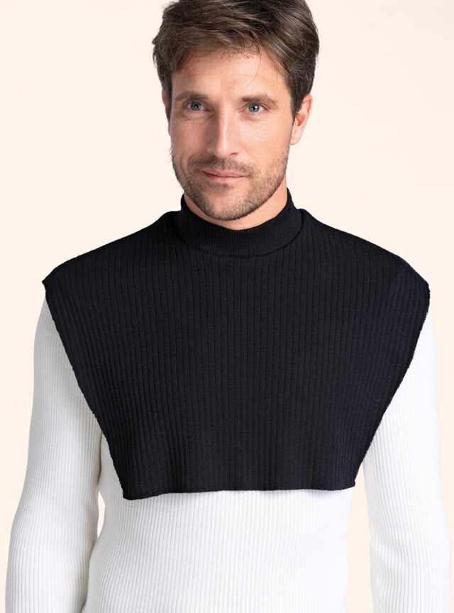 MAISON SOLFIN - Col plastron mixte laine mérinos noir