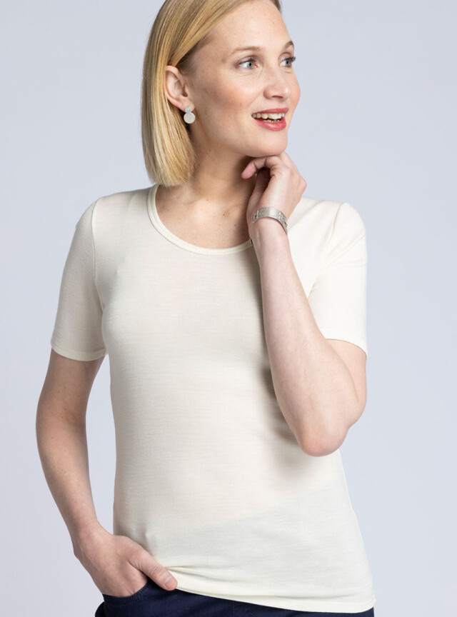 Maison Solfin - T-shirt femme laine et soie blanc – 4