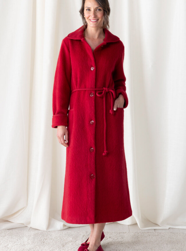 MAISON SOLFIN - Robe de chambre femme en laine des Pyrénées rouge griotte
