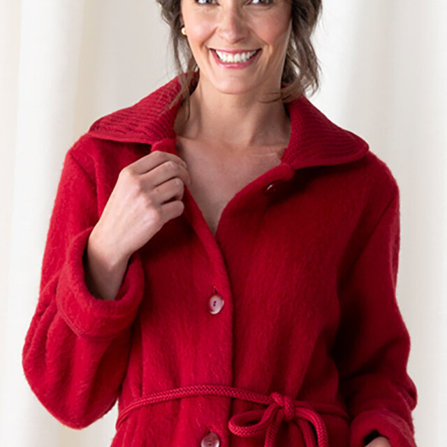 Maison-solfin - Robe de chambre femme en laine des Pyrénées rouge griotte – XL