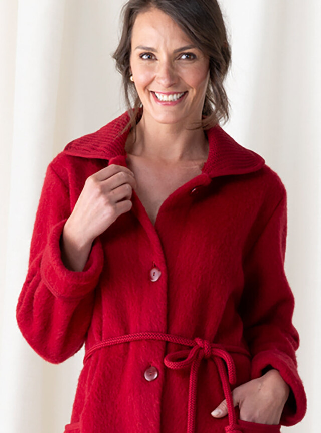 Maison-solfin - Robe de chambre femme en laine des Pyrénées rouge griotte – XL