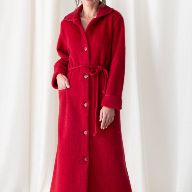 Maison-solfin - Robe de chambre femme en laine des Pyrénées rouge griotte – XL