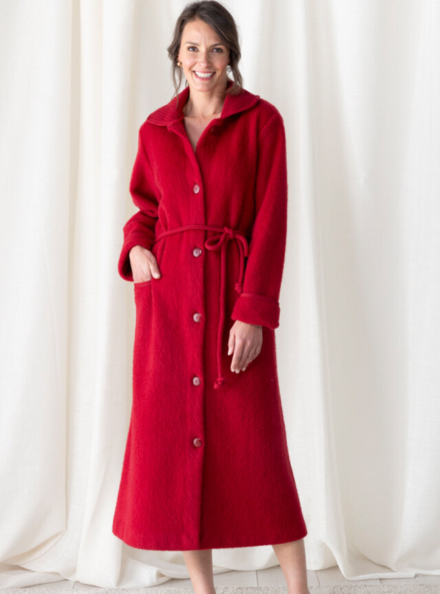 Maison-solfin - Robe de chambre femme en laine des Pyrénées rouge griotte – XL