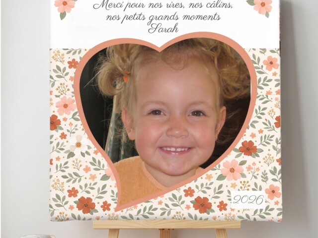 customall - Toile photo Fête des Mères – Cœur fleuri personnalisable avec texte libre – Oui
