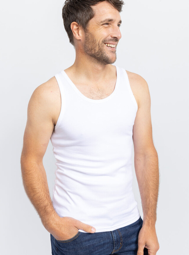 Maison-solfin - Tee-shirt homme sans manches en coton blanc – 5