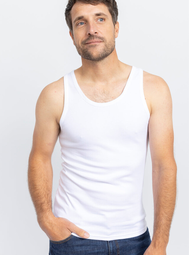 MAISON SOLFIN - Tee-shirt homme sans manches en coton blanc