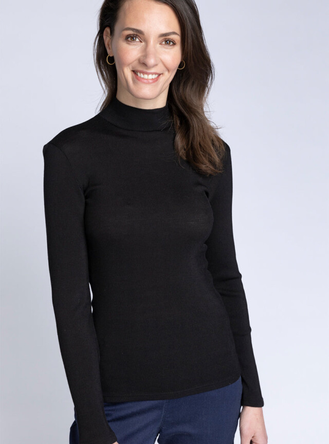 Pull chaussette femme laine et soie noir par la marque MAISON SOLFIN MAISON SOLFIN - Pull chaussette femme laine et soie noir