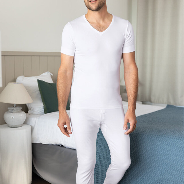 Maison-solfin - Tee-shirt homme col v en coton blanc – 5