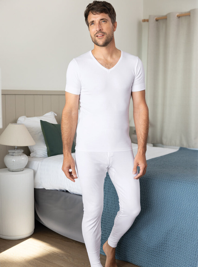 Maison-solfin - Tee-shirt homme col v en coton blanc – 5