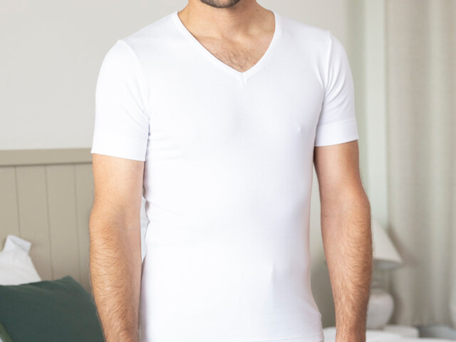 Maison-solfin - Tee-shirt homme col v en coton blanc – 5