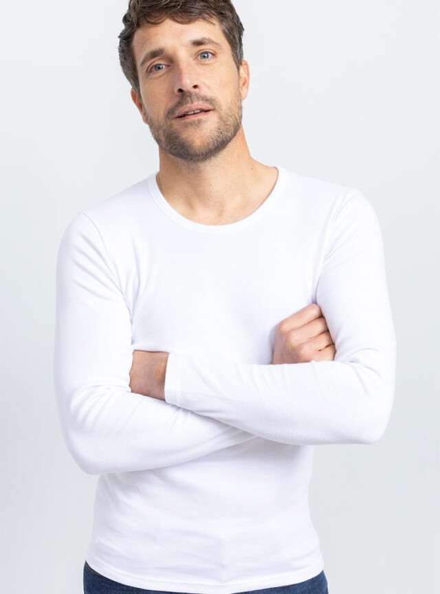 MAISON SOLFIN - Tee-shirt homme manches longues en coton blanc