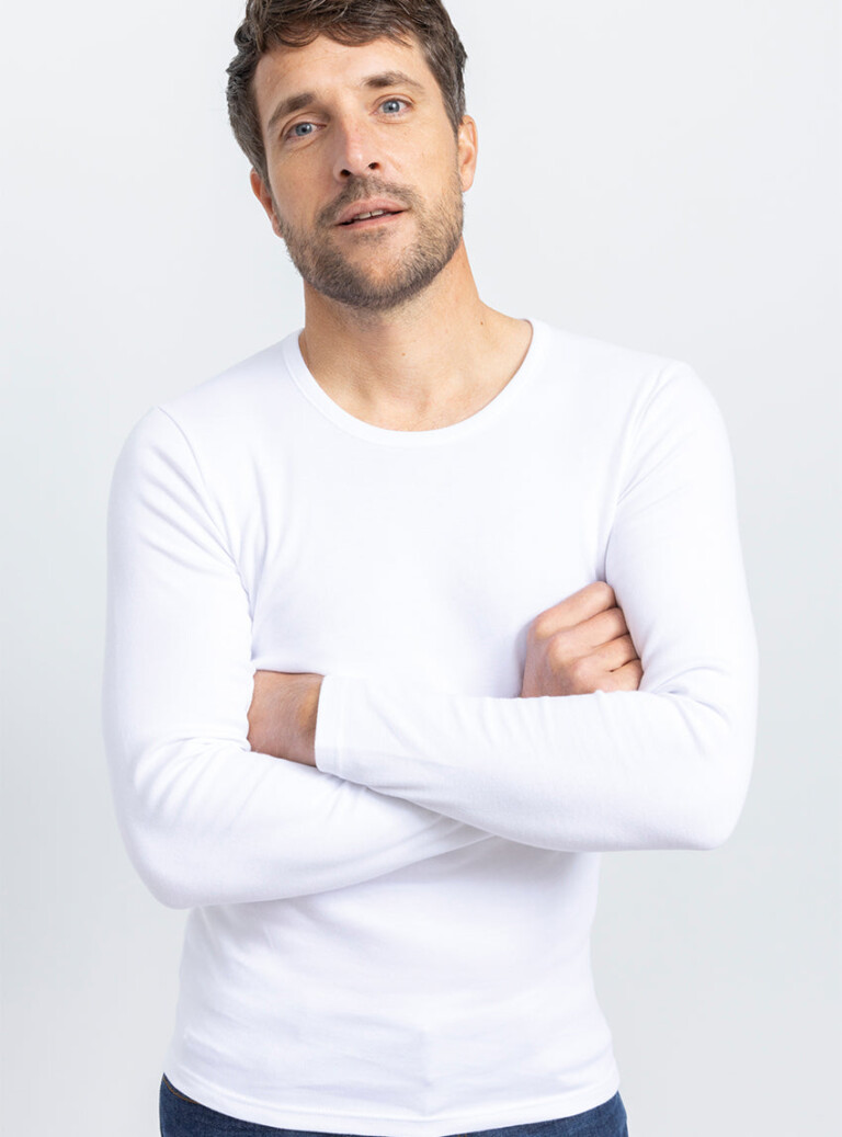 Maison-solfin - Tee-shirt homme manches longues en coton blanc – 5