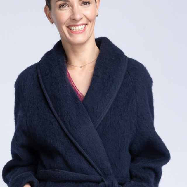 Maison-solfin - Robe de chambre femme en laine des Pyrénées bleu marine – XL