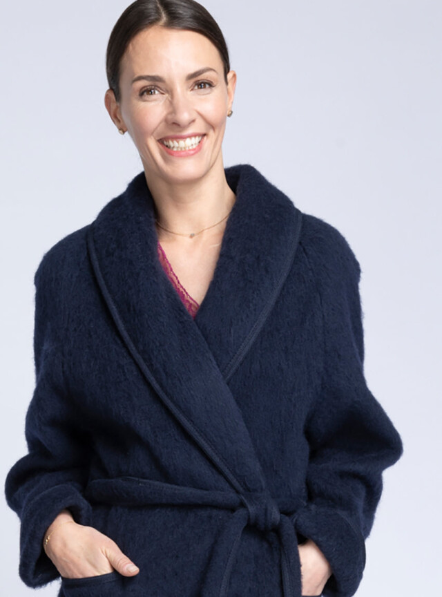 Maison-solfin - Robe de chambre femme en laine des Pyrénées bleu marine – XL