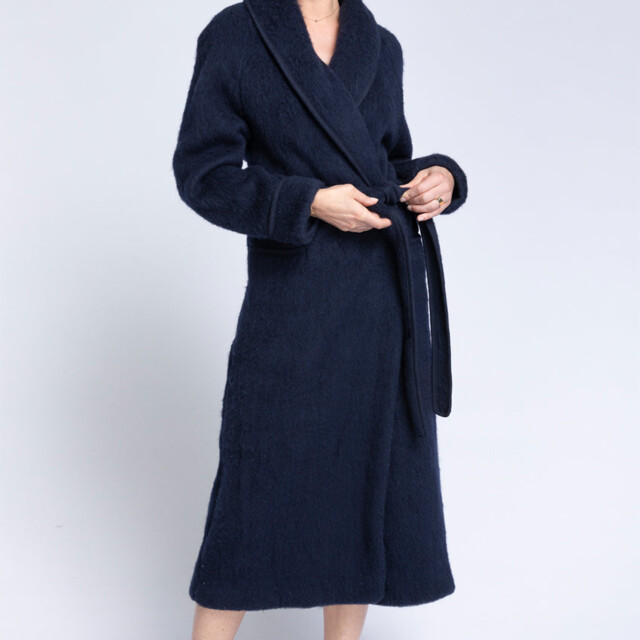 Maison-solfin - Robe de chambre femme en laine des Pyrénées bleu marine – XL