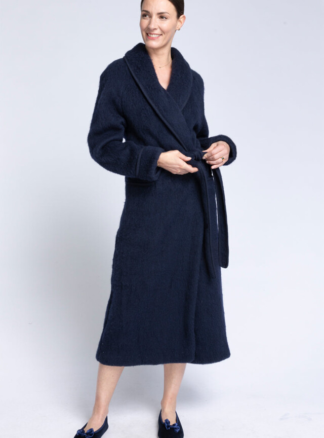 Maison-solfin - Robe de chambre femme en laine des Pyrénées bleu marine – XL
