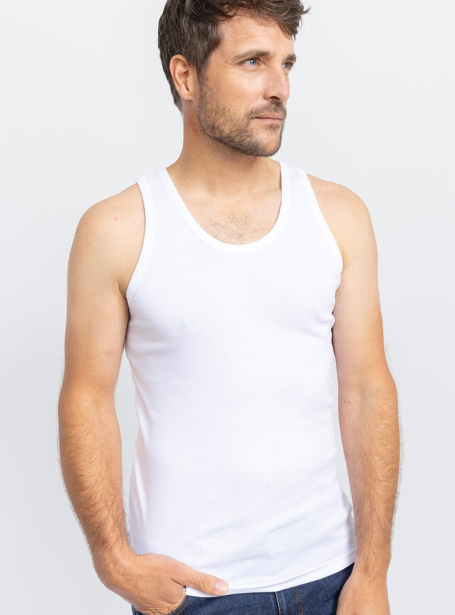 Débardeur fin homme en coton peigné blanc par la marque MAISON SOLFIN MAISON SOLFIN - Débardeur fin homme en coton peigné blanc